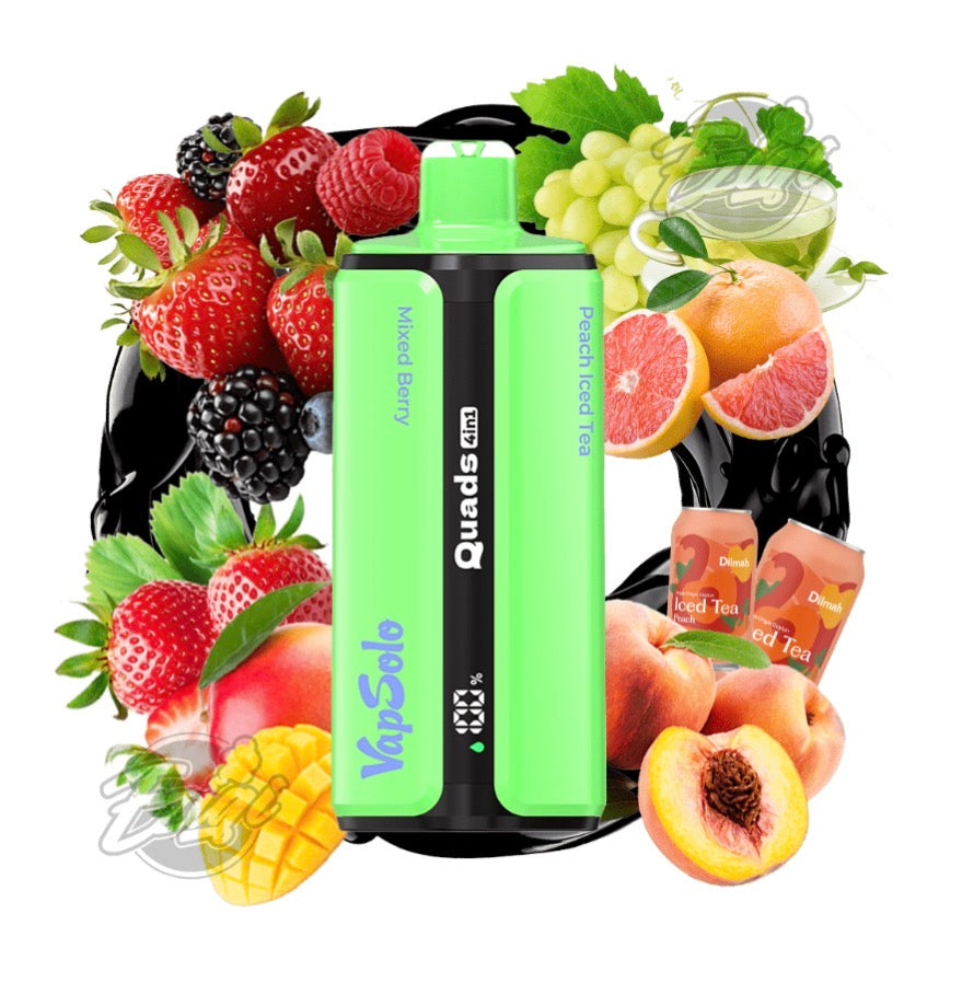 VAPSOLO QUADS – MIXED BERRY & STRAWBERRY MANGO & GREEN GRAPE GRAPEFRUIT GREENTEA & PEACH ICED TEA #15