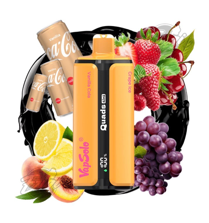 VAPSOLO QUADS – VANILLA COLA & LEMON PEACH & STRAWBERRY RASPBERRY CHERRY ICE & GRAPE ICE #2